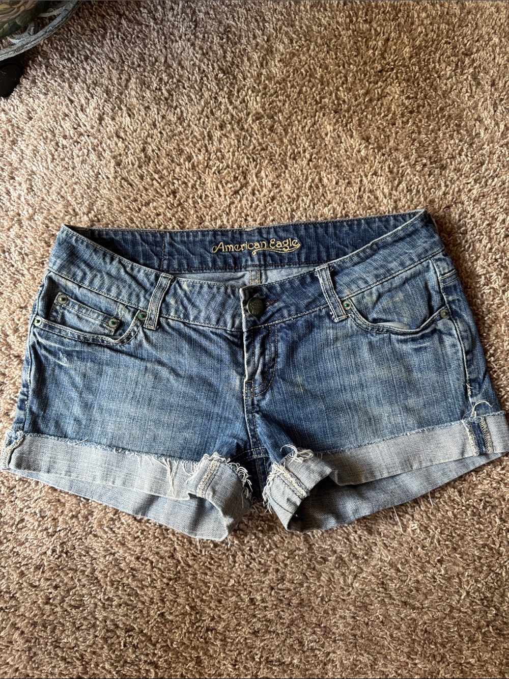 American Eagle Outfitters Light Blue Rolled-Hem Low-rise Shorts